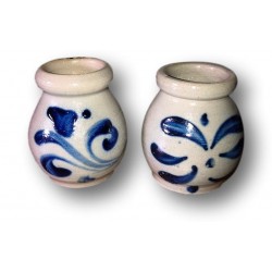 Set of 2 small stoneware pots | Gray sandstone and Alsatian blues