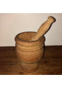 Large vintage wooden mortar with its pestle | Height 20.5cm