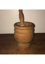 Large vintage wooden mortar with its pestle | Height 20.5cm