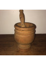 Large vintage wooden mortar with its pestle | Height 20.5cm