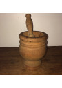 Large vintage wooden mortar with its pestle | Height 20.5cm
