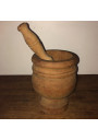 Large vintage wooden mortar with its pestle | Height 20.5cm