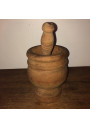 Large vintage wooden mortar with its pestle | Height 20.5cm