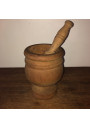 Large vintage wooden mortar with its pestle | Height 20.5cm