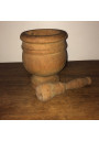 Large vintage wooden mortar with its pestle | Height 20.5cm