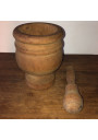 Large vintage wooden mortar with its pestle | Height 20.5cm
