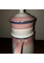 Ancienne cafetière en tôle émaillée rose et blanche
