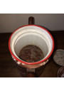 Old coffee maker in brown enamelled sheet metal | Stencil White Floral Decor