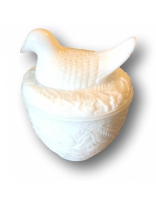 Ancienne boîte sucrier bonbonnière en opaline blanche Avon