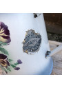 Ancienne cafetière en tôle émaillée bleue et blanche fleurie Japy