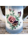 Ancienne cafetière en tôle émaillée bleue et blanche fleurie Japy