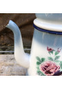 Ancienne cafetière en tôle émaillée bleue et blanche fleurie Japy