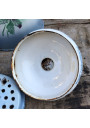 Ancienne cafetière en tôle émaillée bleue et blanche fleurie Japy