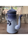 Ancienne cafetière en tôle émaillée décor cerises | Cafetière B.B 17401