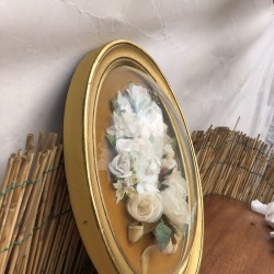 Vintage Curved Glass Oval Frame | Vintage frame of artificial flowers