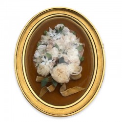 Cadre ovale en verre bombé vintage | Cadre vintage de fleurs artificielles