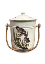 Old bucket of ease or ashes in enamelled sheet metal with floral decoration