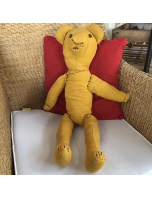 Old bear in mustard yellow fabric | Vintage fabric bear