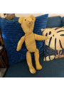 Ancien ours en tissu jaune moutarde | Ours vintage en tissu