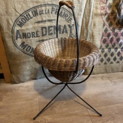 Old vintage design tripod worker in wicker and metal