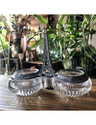 Ancien saleron double avec double couvercle pivotant Tour Eiffel