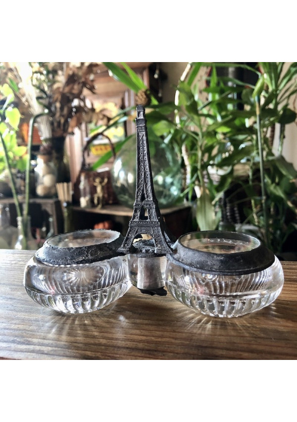 Ancien saleron double avec double couvercle pivotant Tour Eiffel
