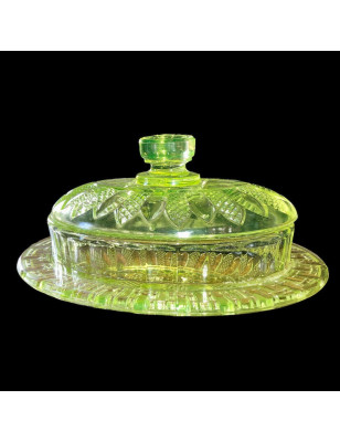 Old yellow uraline butter dish