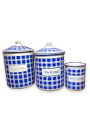 Anciens pots de série à épices | Modèle  B B 18203 à carreaux bleus