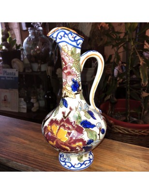 Ancienne aiguière Gien France décor pivoine | Circa 1960 à 1971