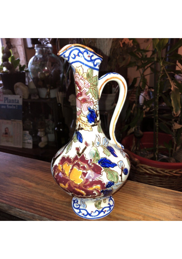 Ancienne aiguière Gien France décor pivoine | Circa 1960 à 1971