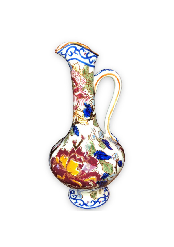 Ancienne aiguière Gien France décor pivoine | Circa 1960 à 1971