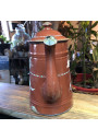 Ancienne cafetière en tôle émaillée marron décor floral en relief