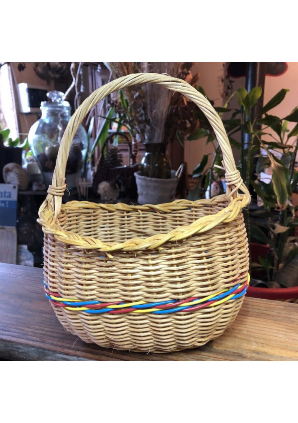 Ancien Petit Panier Enfant Pour Poupée – Osier Tressé – Jouet Vintage