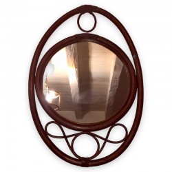 Miroir ovale en rotin marron | Miroir en rotin vintage