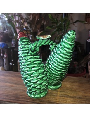 Ancien service huile et vinaigre pommes de pin et cigale en céramique