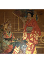 Old wooden lotto game box decorated with Geishas