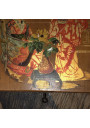 Ancienne boîte de jeu de loto en bois décorée de Geishas