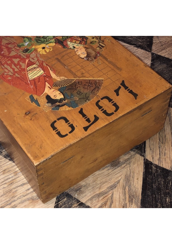 Jeu De Loto Ancien En Boîte Bois Décor Asiatique - Occasion Vintage