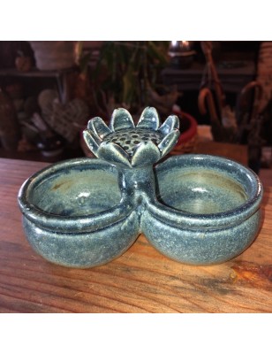 Salière poivrière en grès bleu signée