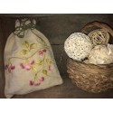 Ancien petit sac pochon en lin brodé fait main
