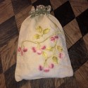 Ancien petit sac pochon en lin brodé fait main