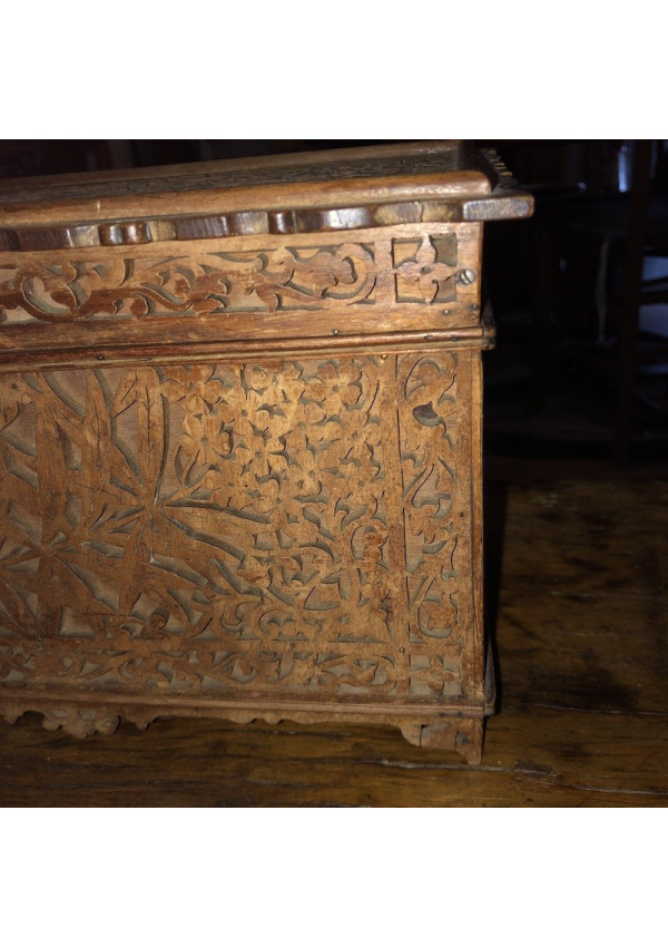 Ancienne Boîte En Bois Sculpté EMDÉ, Décor Rosier, 17,5 Cm, France