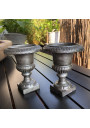 Pair of small cast iron Medici vases h 13 cm Renaissance style