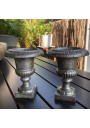 Pair of small cast iron Medici vases h 13 cm Renaissance style