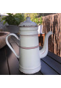 Ancienne cafetière en tôle émaillée blanche et rose