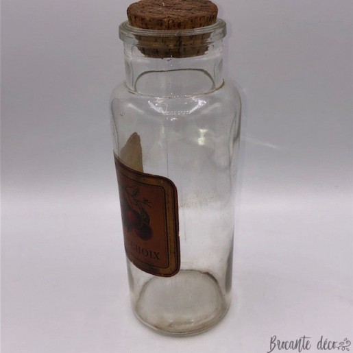 Ancien bocal en verre avec étiquette "Cerises 1er choix"