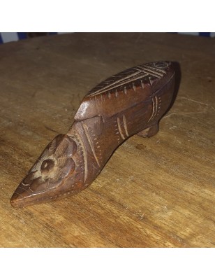 Ancienne tabatière en bois |Boîte à priser chaussure sculptée
