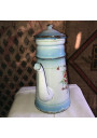 Old enameled sheet metal coffee maker decorated with pansies