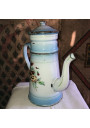 Old enameled sheet metal coffee maker decorated with pansies
