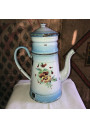 Old enameled sheet metal coffee maker decorated with pansies